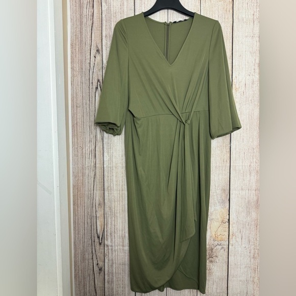 Lauren Ralph Lauren Womens Stretch Jersey Tie Front Midi Dress size 14 - Picture 1 of 12